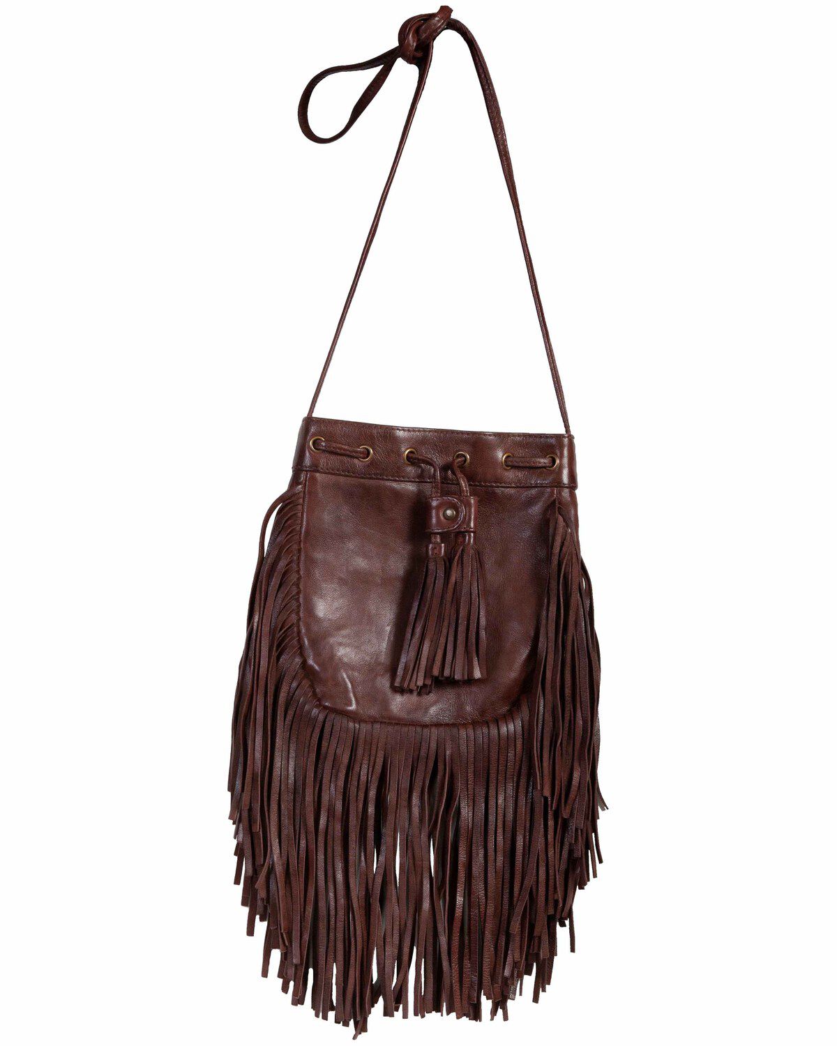 Scully Women's Fringe Leather Handbag, Chocolate, hi-res