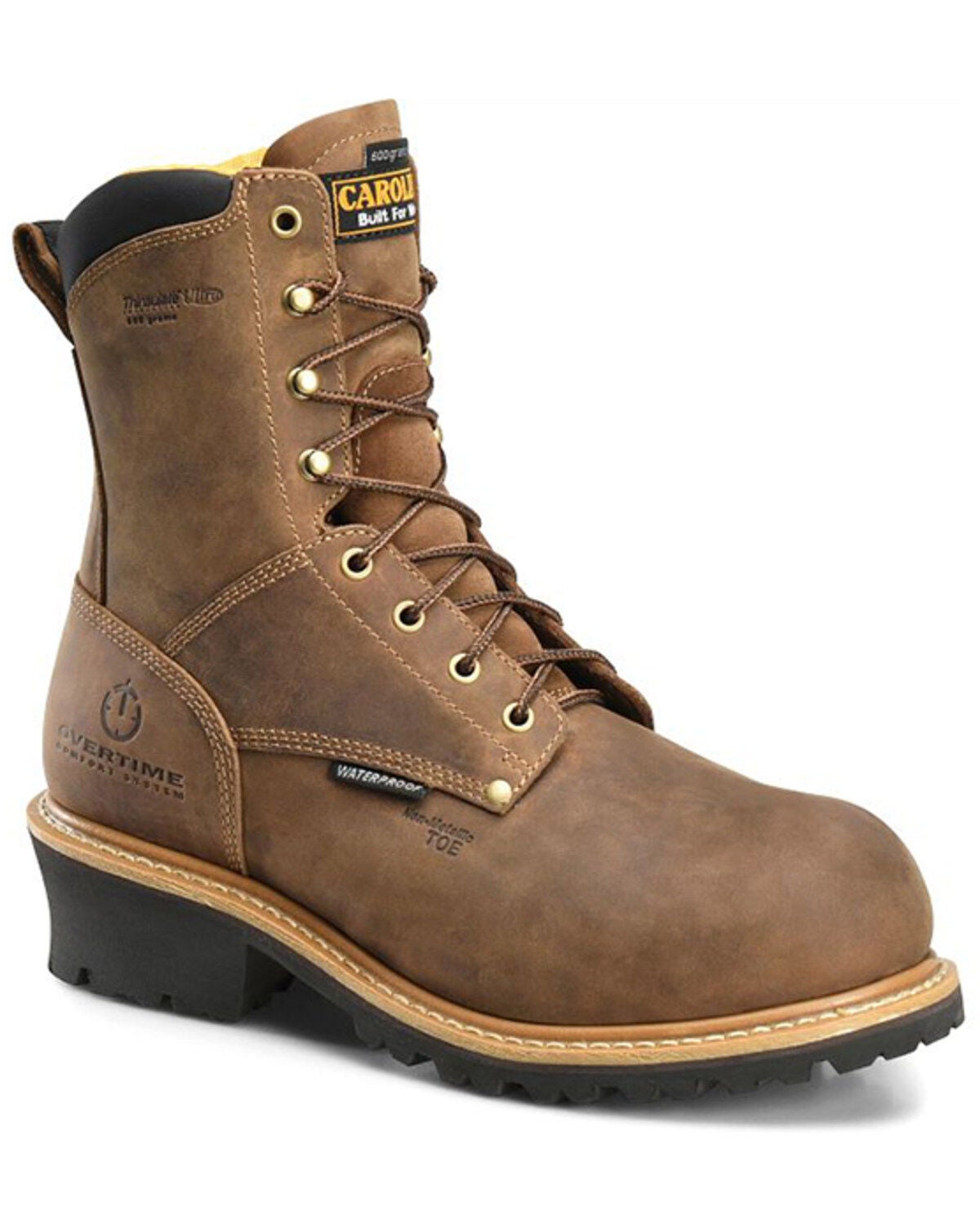 Carolina Men's 8" Poplar Insulated Waterproof Logger Work Boots - Composite Toe, Brown, hi-res