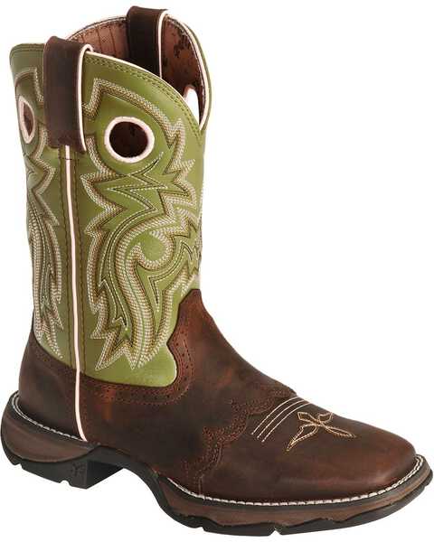 Image #1 - Durango Lady Rebel Green Saddle Cowgirl Boots - Square Toe, , hi-res