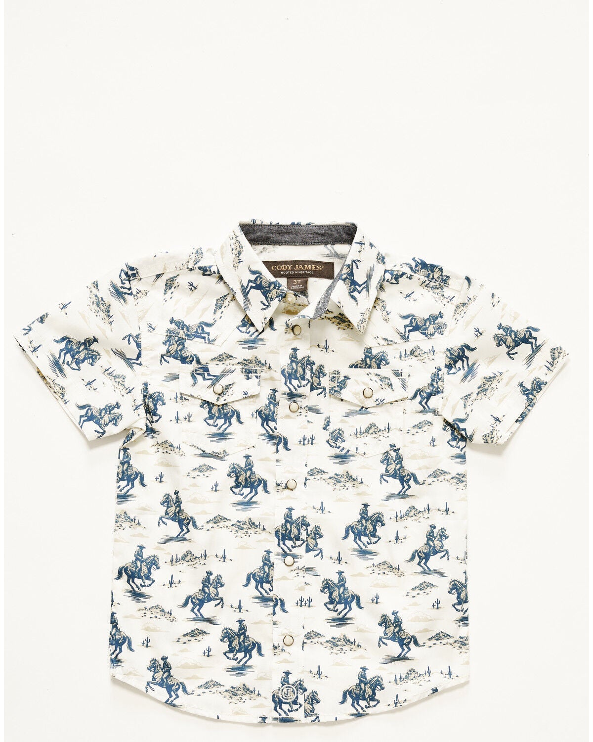 Cody James Toddler Boys' Amos Western Print Short Sleeve Snap Western Shirt, Blue, hi-res