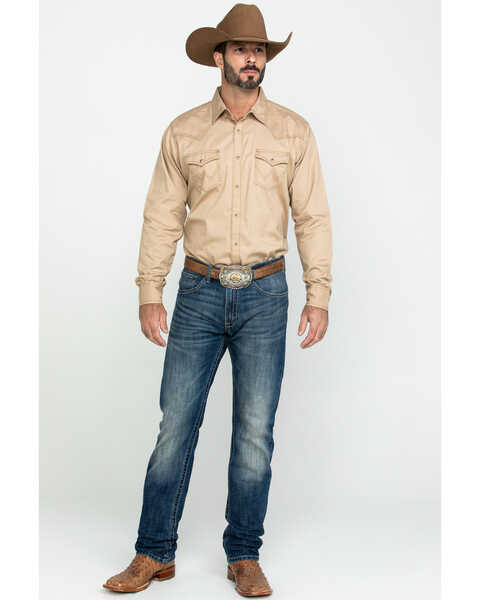Wrangler Retro Men's Tan Solid Long Sleeve Western Shirt , Tan