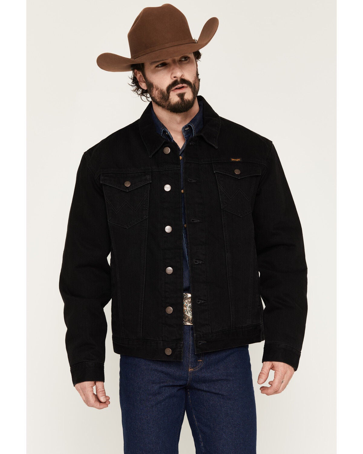 Wrangler Retro Men's Sherpa Lined Button-Down Denim Jacket, Black, hi-res