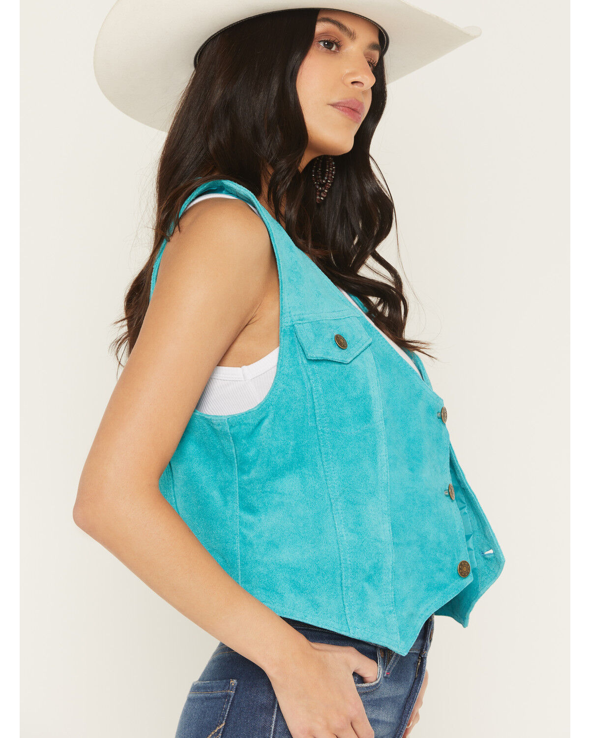 Image #2 - Scully Women's Solid Suede Vest, Turquoise, hi-res