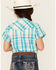Shyanne Girls' Embroidered Plaid Print Short Sleeve Snap Shirt, Turquoise, hi-res