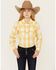 Image #1 - Ariat Girls' Glenrock Cactus Plaid Print Long Sleeve Rhinestone Snap Western Shirt, Yellow, hi-res