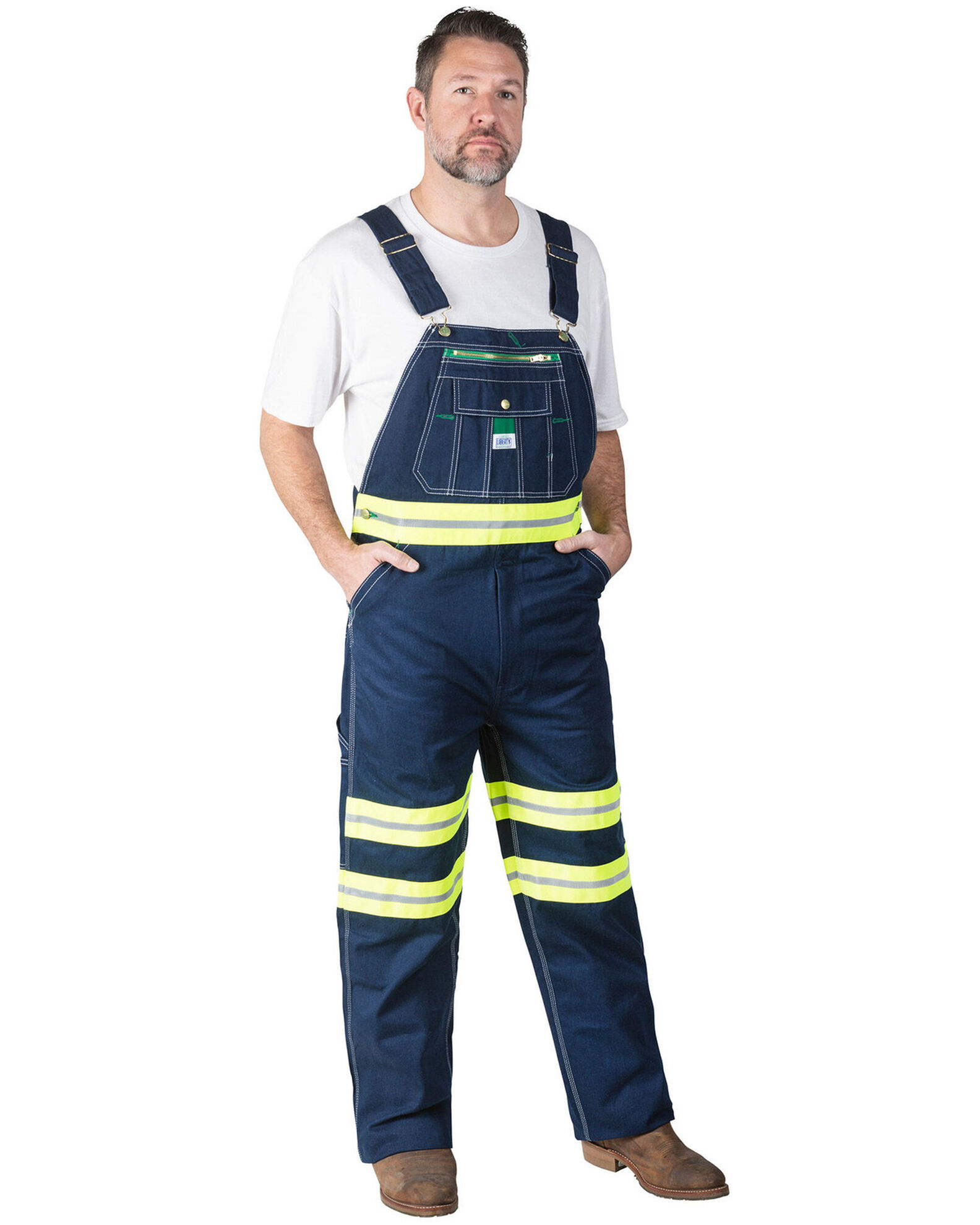 Image #1 - Liberty Men's Hi-Vis Tape Bib Overalls, Indigo, hi-res