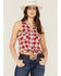 Shyanne Women's Plaid Print Stars America Sleeveless Top, Red, hi-res