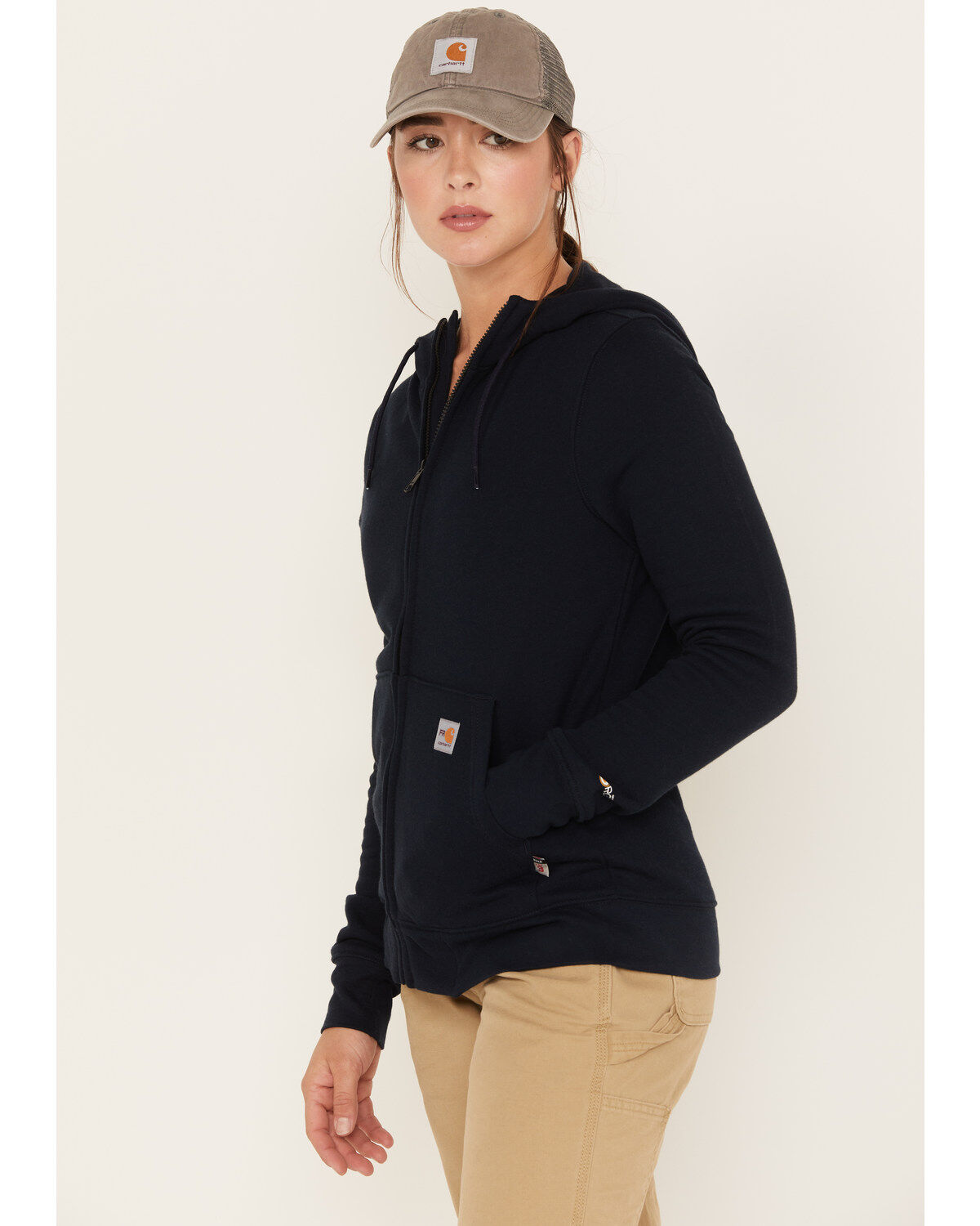 Image #2 - Carhartt Women's Force FR Relaxed Fit Zip Front Sweatshirt Work Hoodie, Navy, hi-res