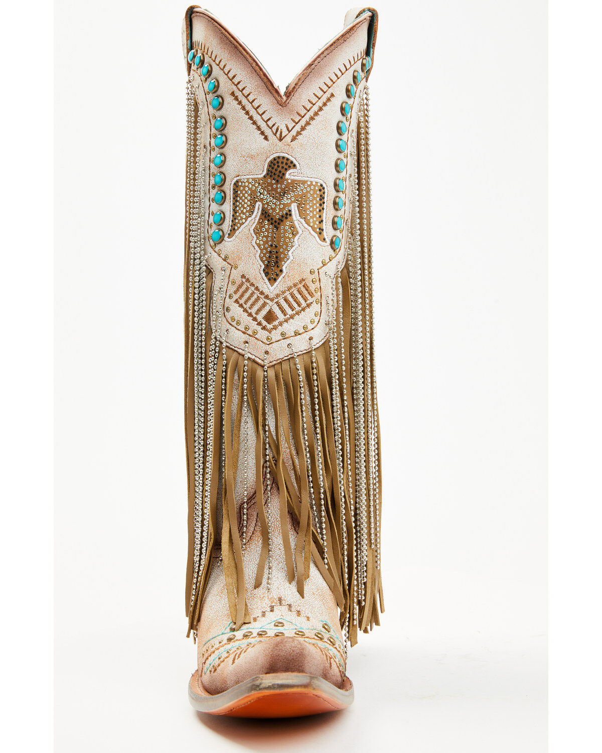 Image #4 - Corral Women's Embroidered and Crystal Eagle Fringe Western Boots - Snip Toe, Beige, hi-res