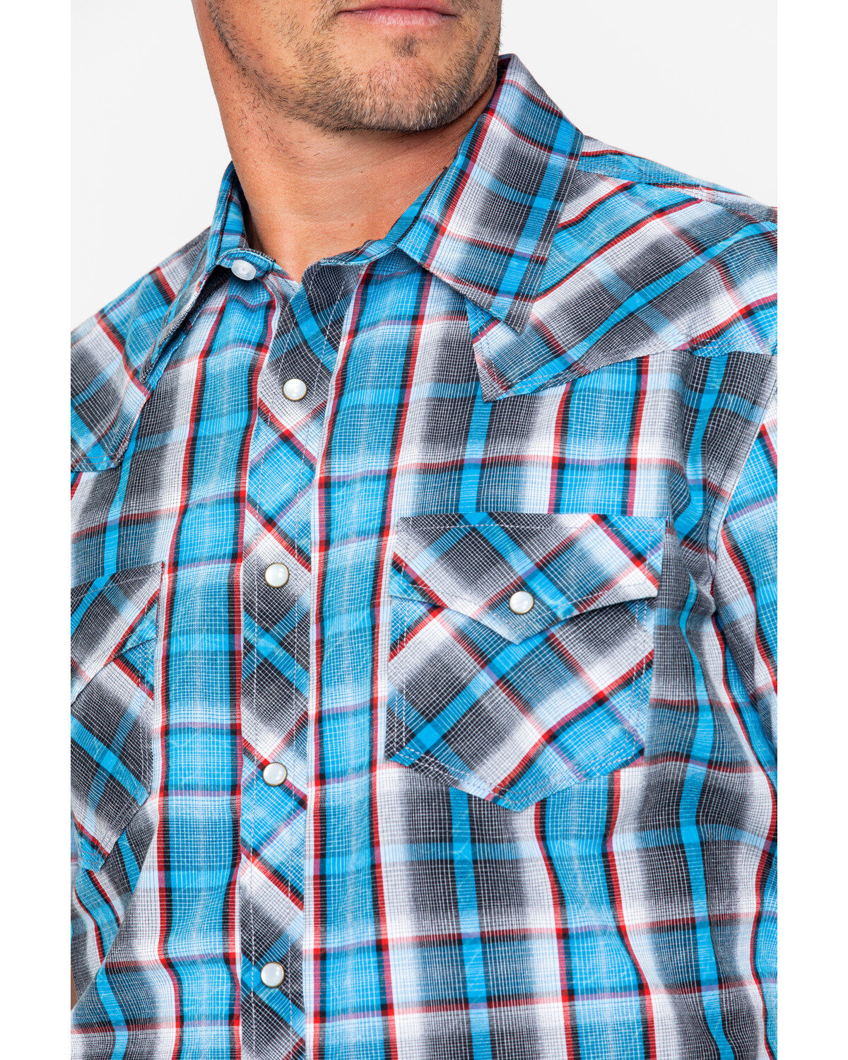 Image #4 - Rock & Roll Denim Men's Crinkle Plaid Print Snap Short Sleeve Western Shirt, , hi-res