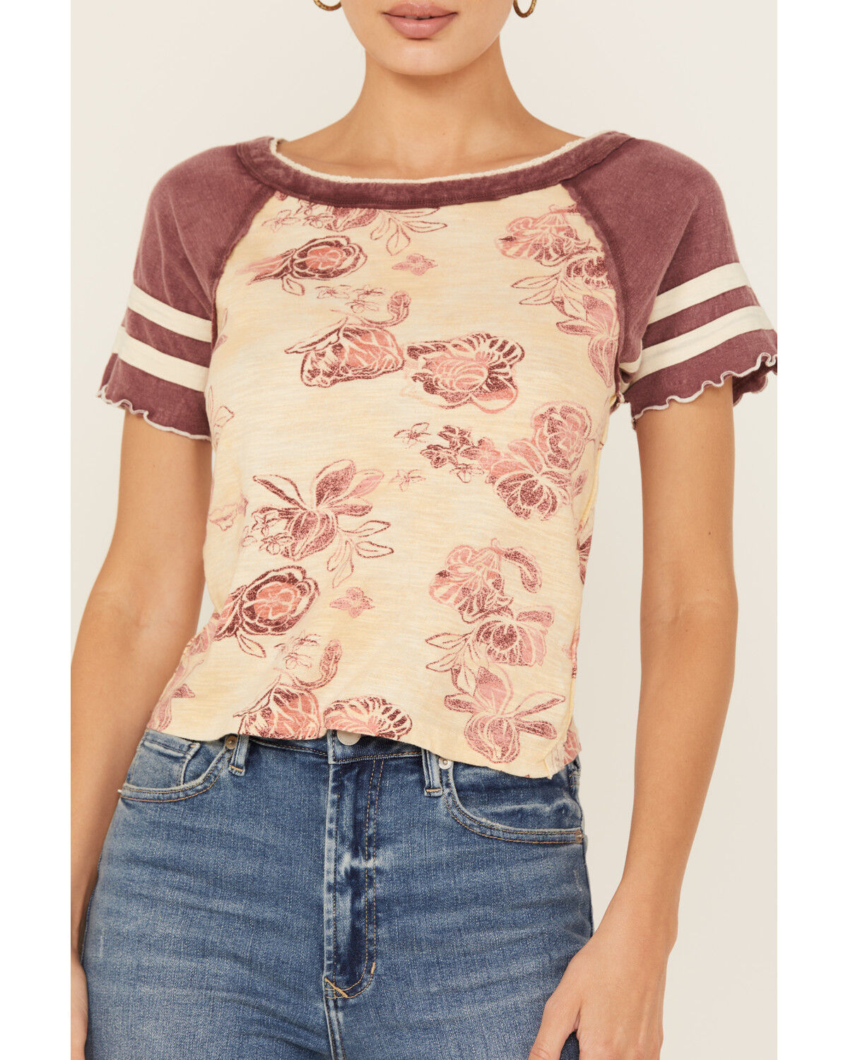 Image #3 - Free People Women's Wish You Were Here Floral Print Short Sleeve Tee, Tan, hi-res
