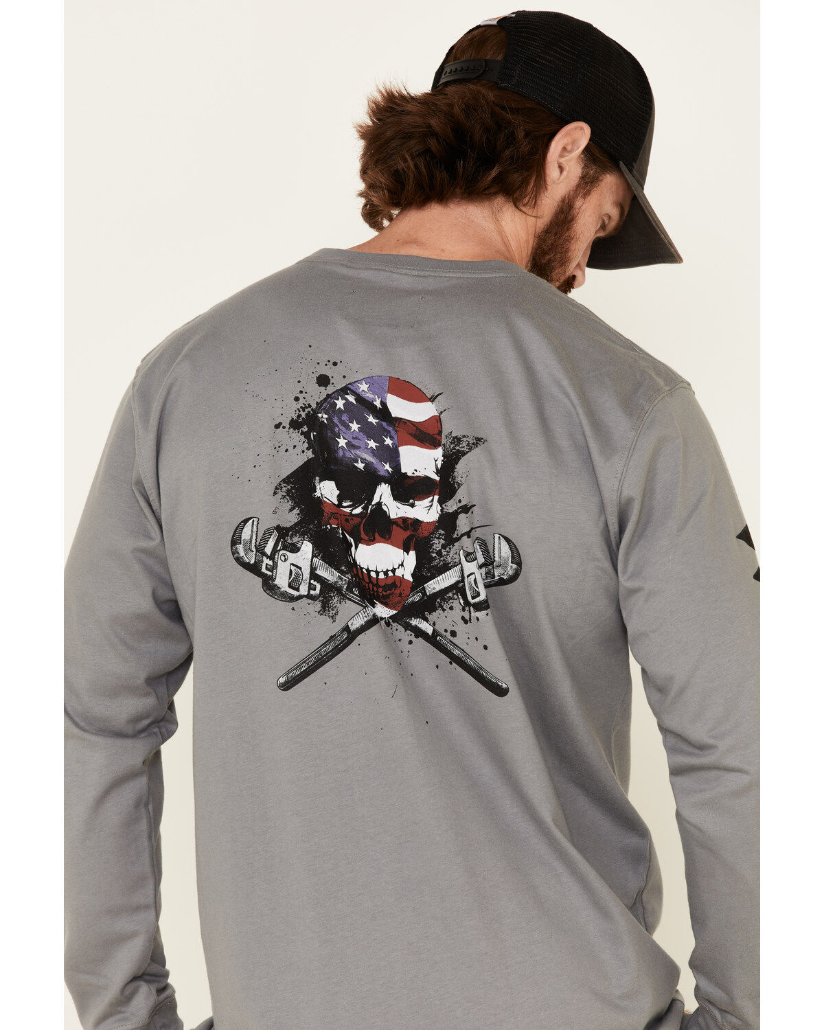 Image #5 - Wrangler FR Men's Flag Skull Graphic Long Sleeve Work Shirt , , hi-res
