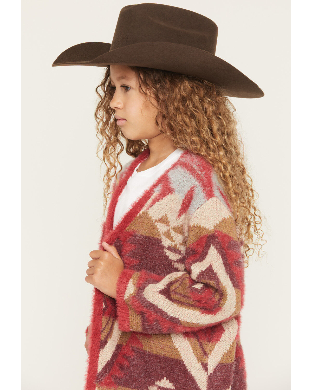 Product Name:  Shyanne Girls' Southwestern Print Eyelash Yarn Cardigan