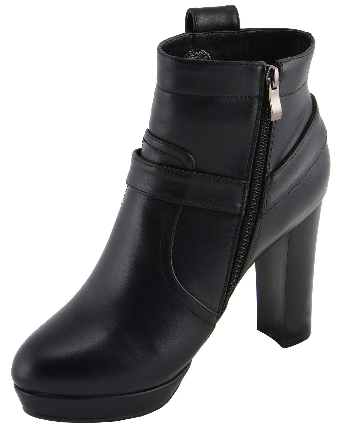 Image #2 - Milwaukee Leather Women's Block Heel Harness Booties - Round Toe, Black, hi-res