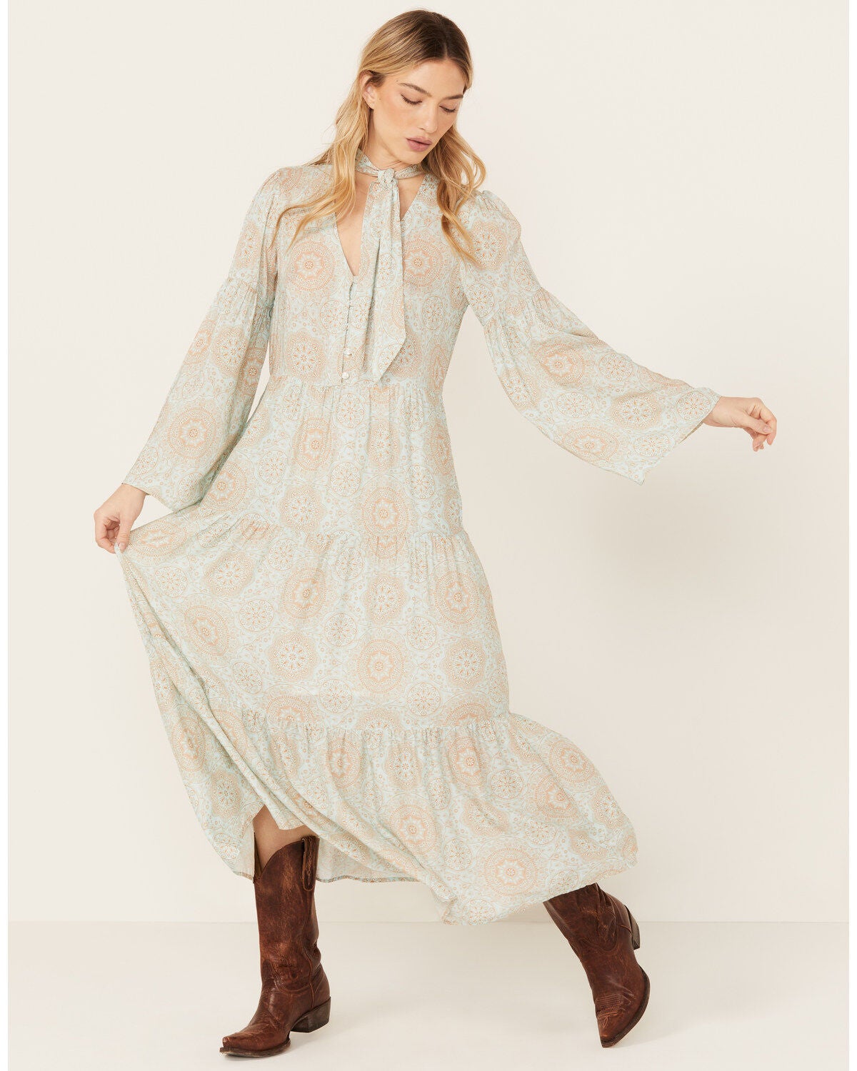Image #3 - Stetson Women's Geo Print Long Sleeve Midi Dress, , hi-res