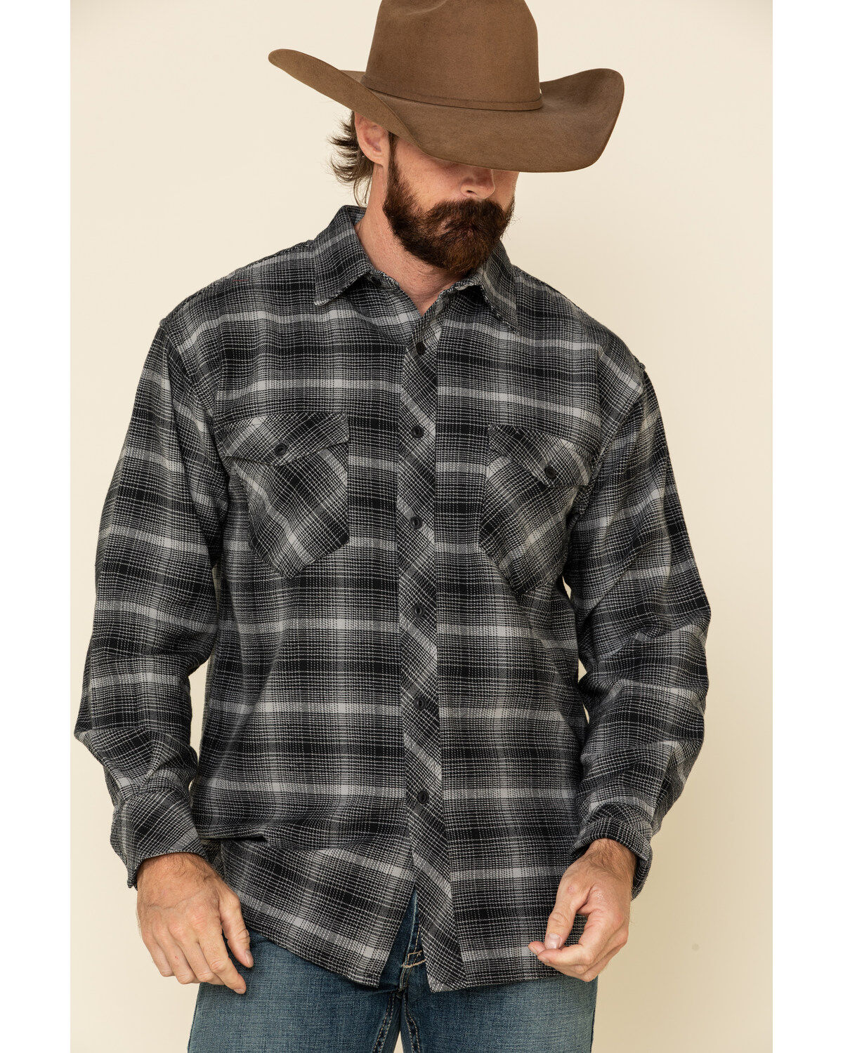 Image #1 - Resistol Men's Gray Simcoe Ombre Plaid Long Sleeve Western Shirt, Grey, hi-res