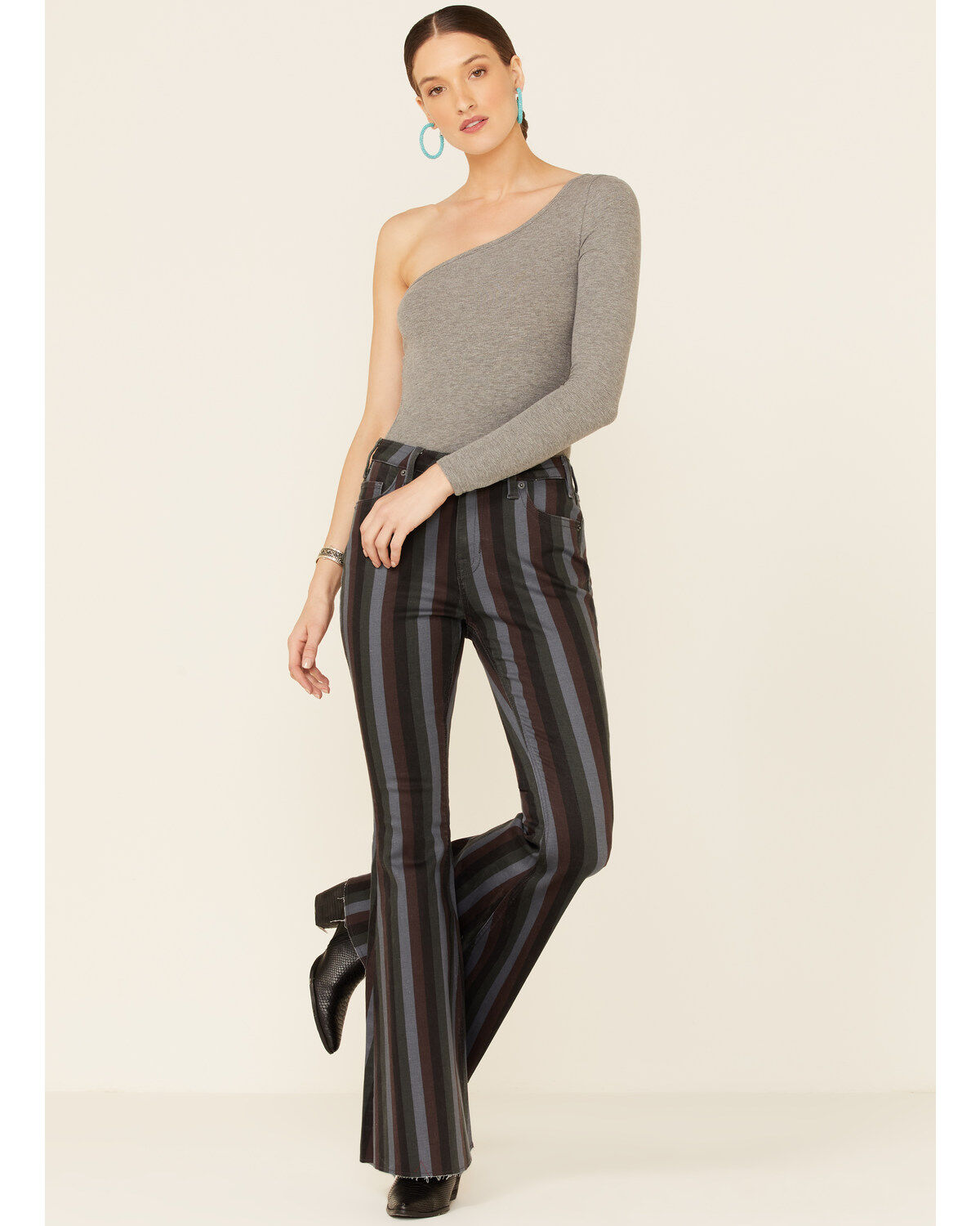 Image #1 - Rock & Roll Denim Women's Striped High Rise Stretch Flare Jeans, Multi, hi-res