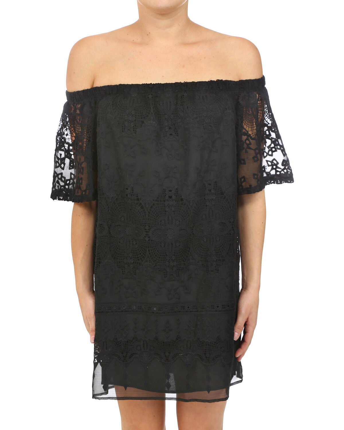 Image #2 - Glam Women's Crochet Embroidered Mini Dress, Black, hi-res