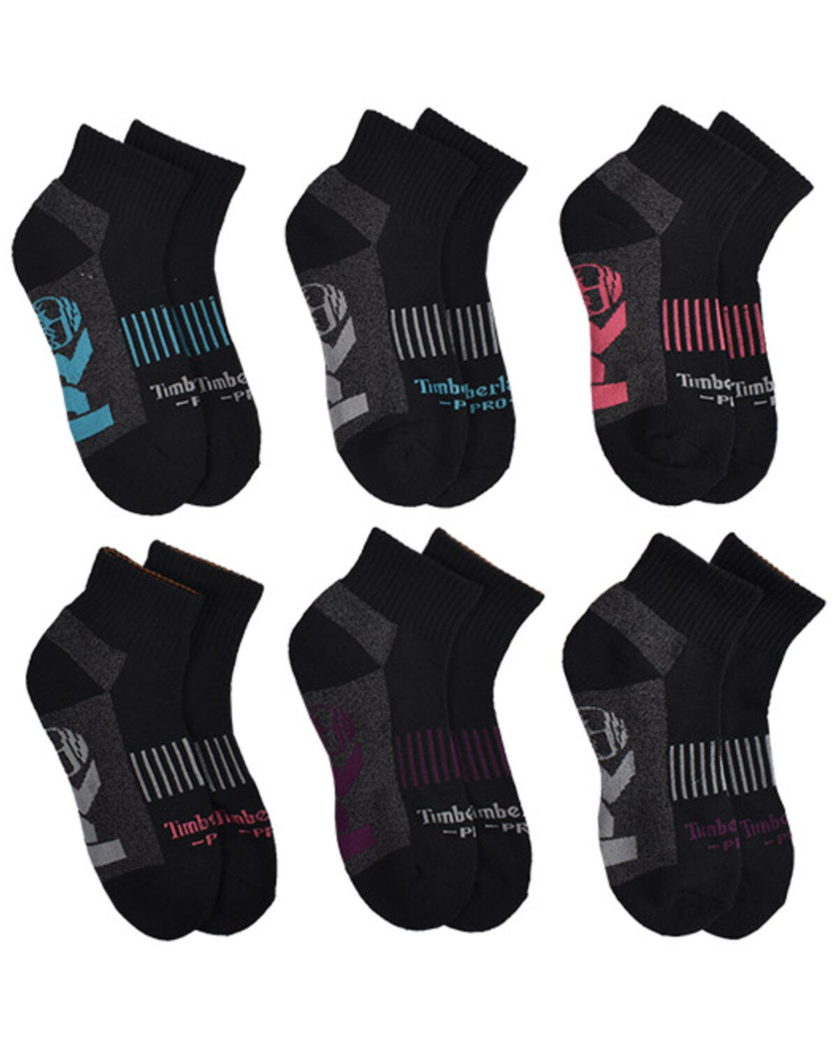 Image #1 - Timberland PRO Women's Contrast Logo Quarter Socks - 6 Piece, Black, hi-res