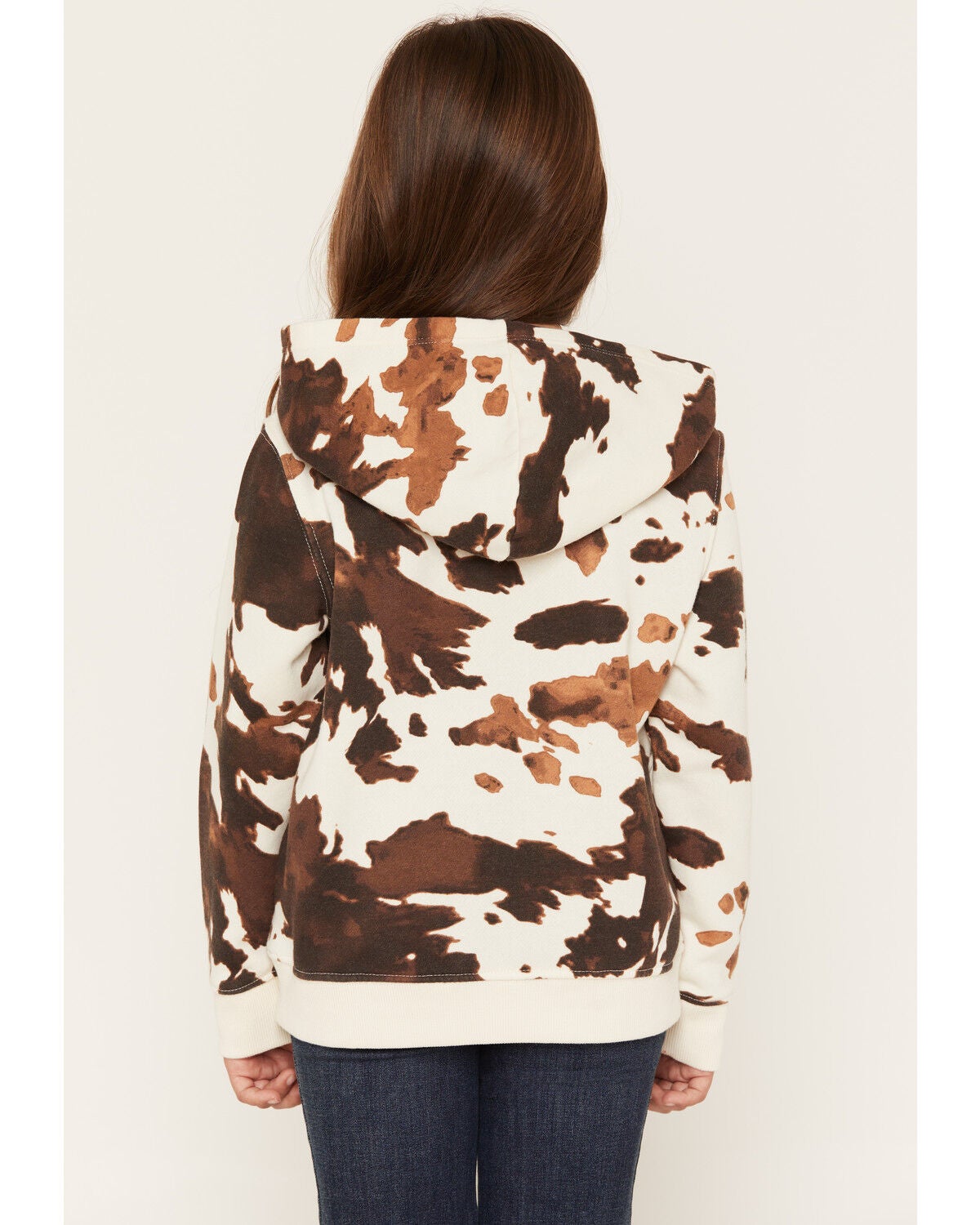 Image #4 - Wrangler Girls' Cow Print Logo Hoodie, Multi, hi-res