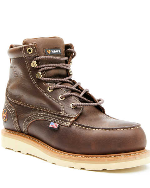 Image #1 - Hawx Men's USA Moc Wedge Work Boots - Steel Toe, Dark Brown, hi-res