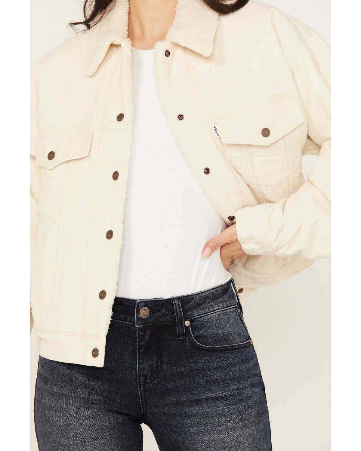 Image #3 - Levi's Women's 90's Corduroy Sherpa Trucker Jacket, Ivory, hi-res