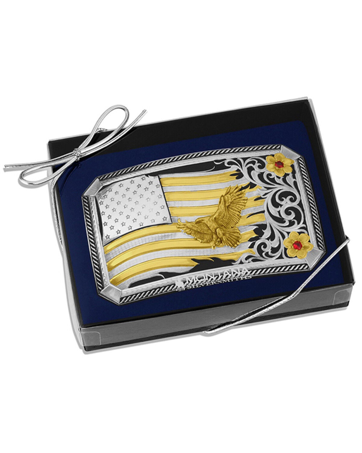 Image #3 - Montana Silversmiths Two-Toned Flag and Filigree Belt Buckle, Silver, hi-res