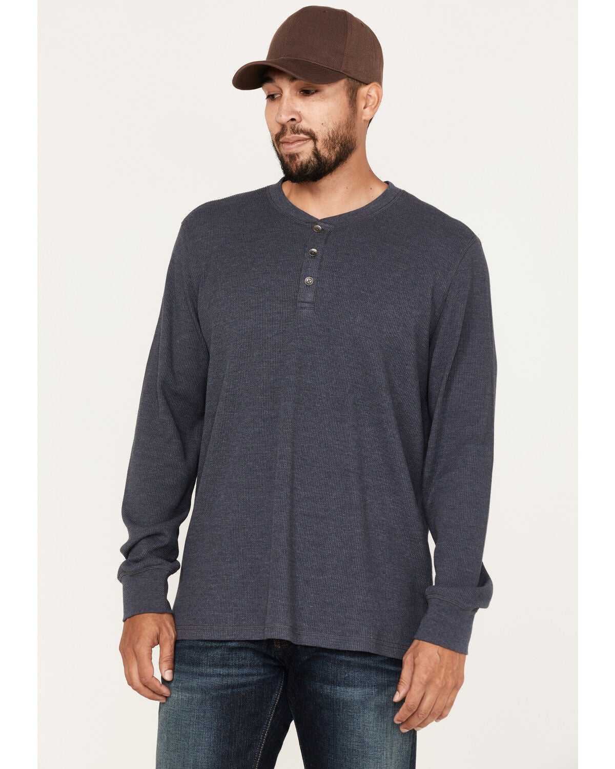 North River Men's Heathered Waffle Long Sleeve Henley Shirt, Indigo, hi-res