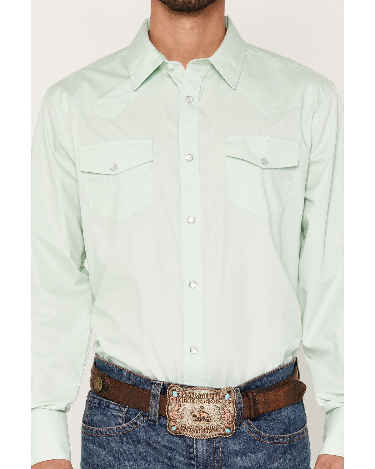 Image #3 - Gibson Trading Co Men's Basic Solid Long Sleeve Snap Western Shirt - Tall, Sage, hi-res