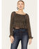Beyond The Radar Women's Floral Smocked Off Shoulder Woven Long Sleeve Top, Black, hi-res