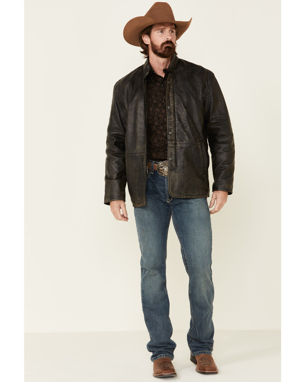 Image #2 - Cripple Creek Men's Antique Black Lamb Nappa Leather Jacket, , hi-res