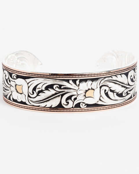 Montana Silversmiths Tri-Colored Floral Cuff Bracelet, Silver, hi-res