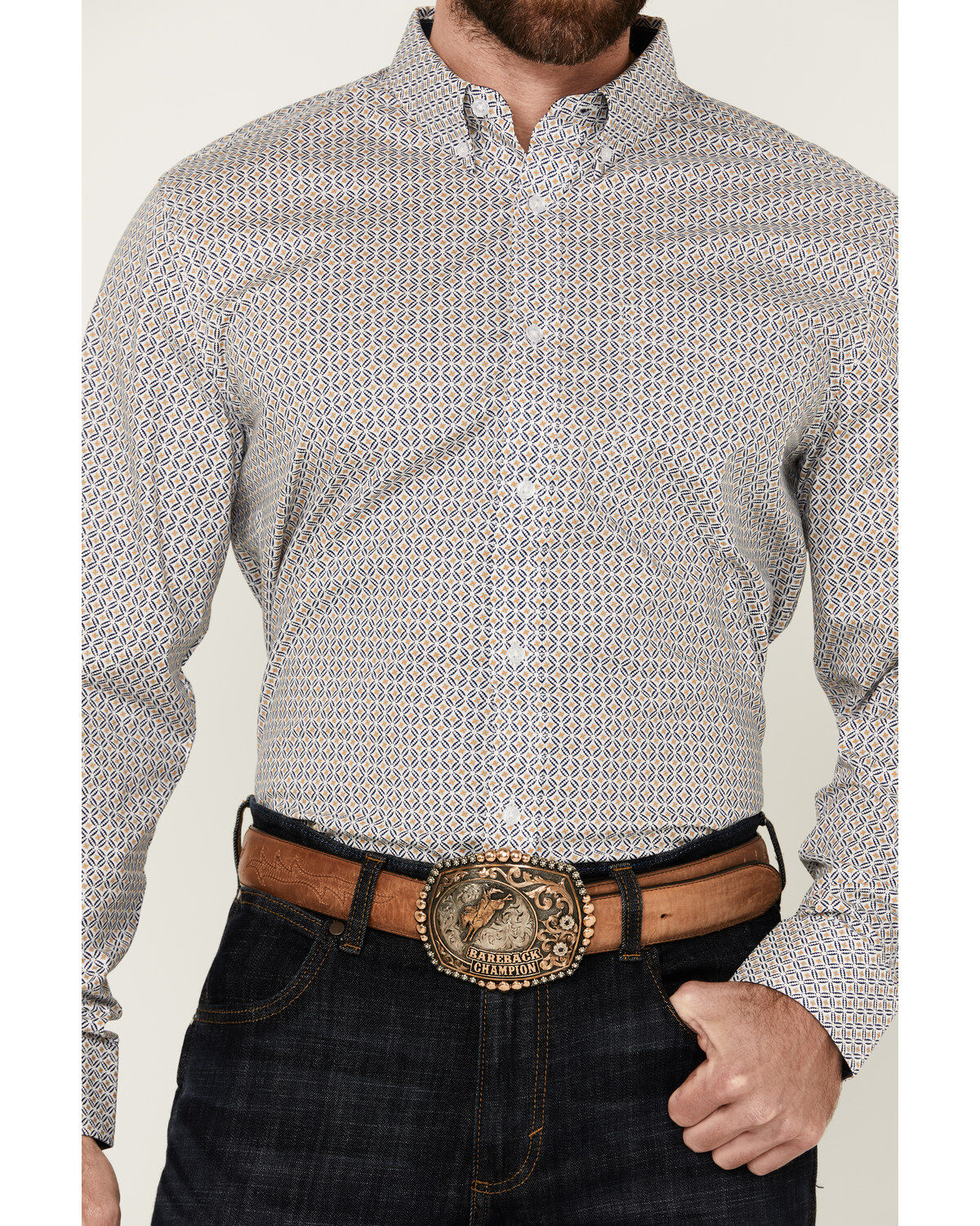 Image #3 - Cody James Men's Rejoice Geo Print Long Sleeve Button-Down Stretch Western Shirt, White, hi-res