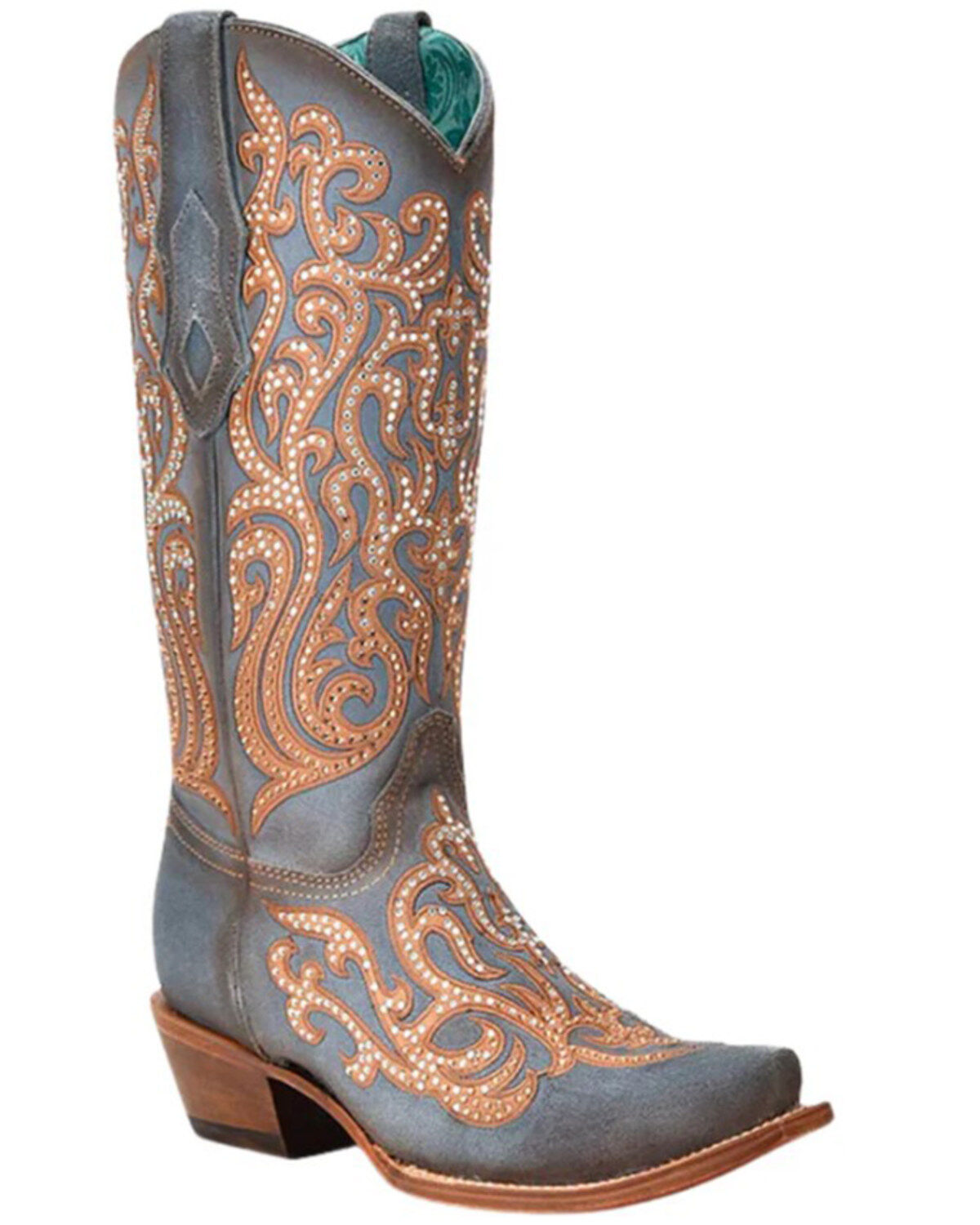 Image #1 - Corral Women's Embroidered Overlay Western Boots - Snip Toe, Blue, hi-res