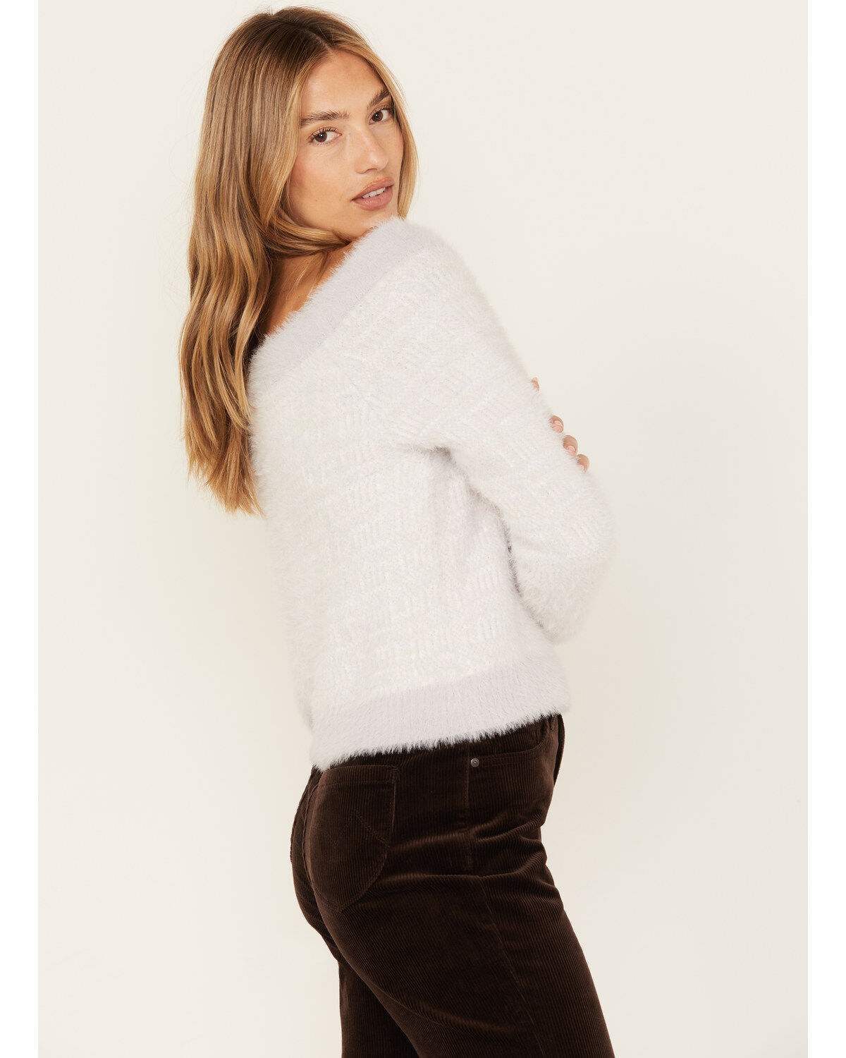 Image #2 - Cleo + Wolf Women's Fuzzy Yarn Sweater, Light Purple, hi-res