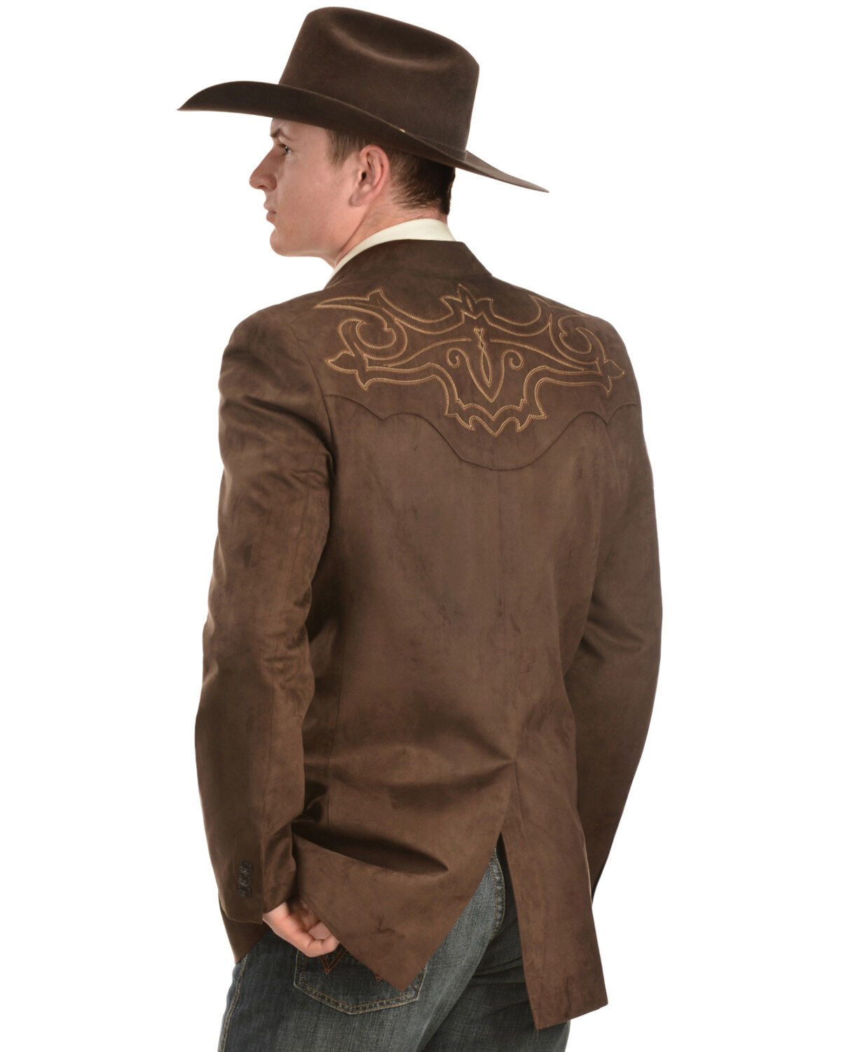 Image #3 - Circle S Men's Embroidered Microsuede Sport Coat, Chestnut, hi-res