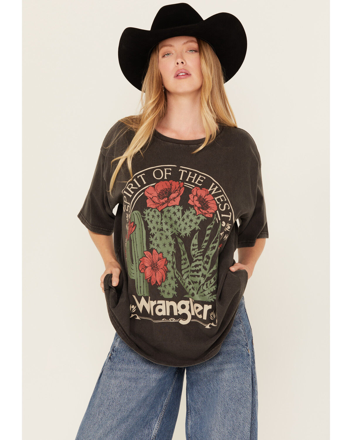 Image #1 - Wrangler Retro Women's Cactus Rose Short Sleeve Graphic Tee, Black, hi-res