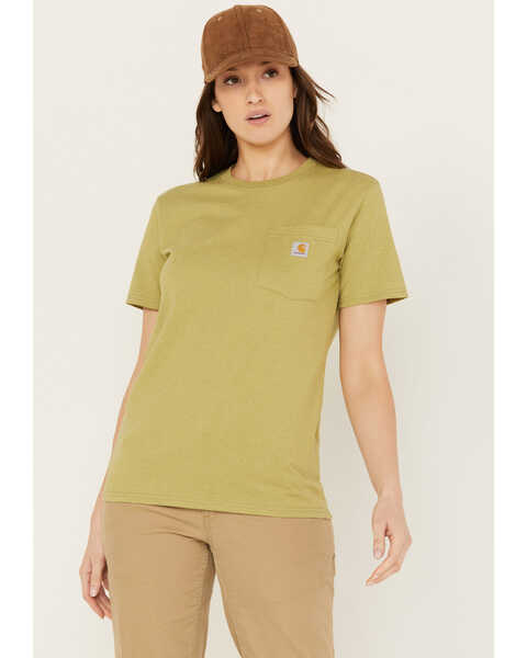 Carhartt Women's Loose Fit Heavyweight Short Sleeve Pocket T-Shirt, Olive, hi-res