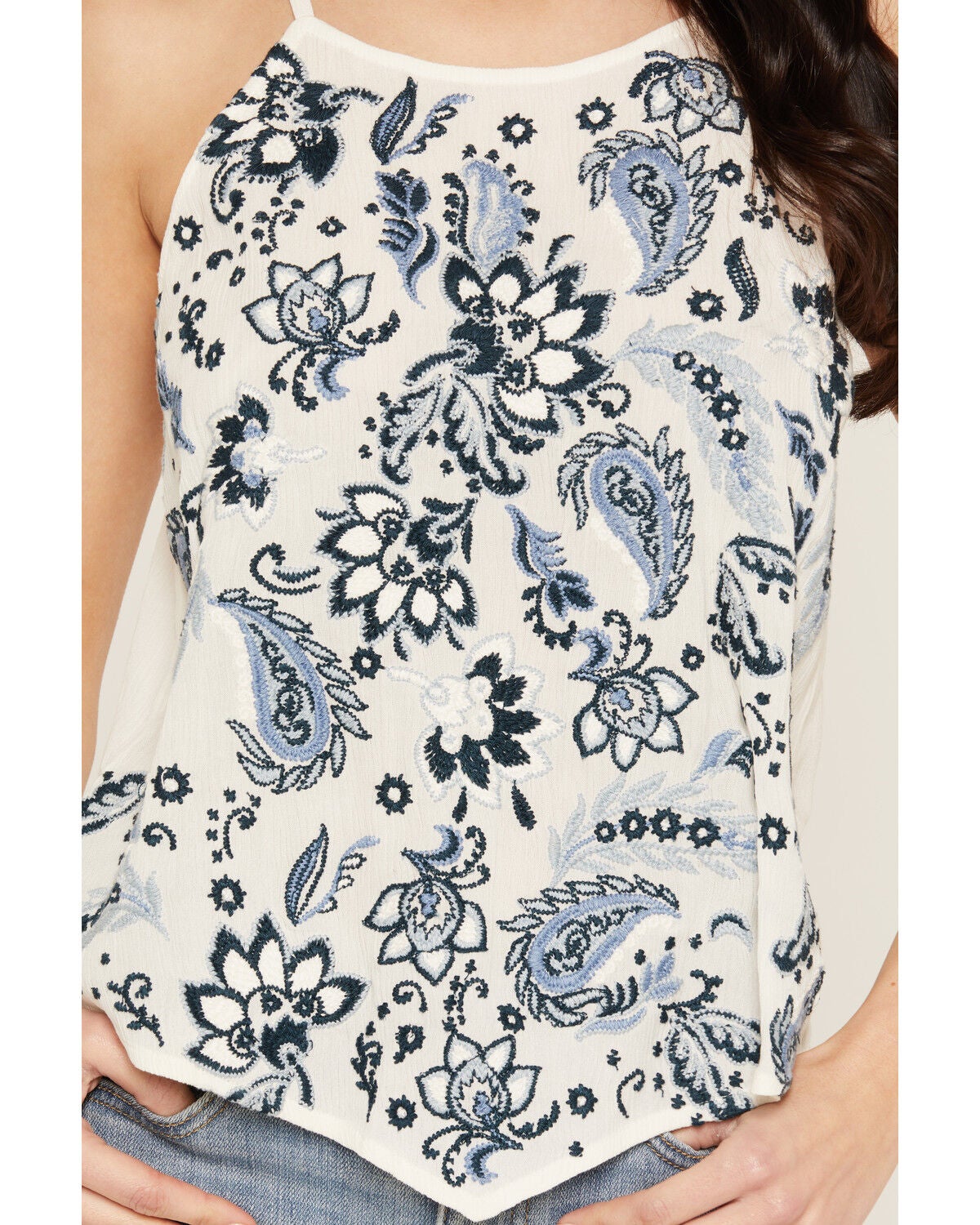 Image #3 - Idyllwind Women's Floral Haze Embroidered Crinkle Tank Top, White, hi-res