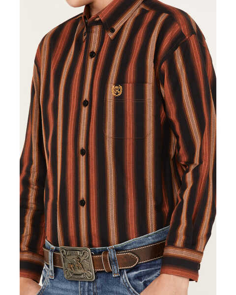 Panhandle Boys' Stripe Print Long Sleeve Button Down Shirt, Rust Copper, hi-res