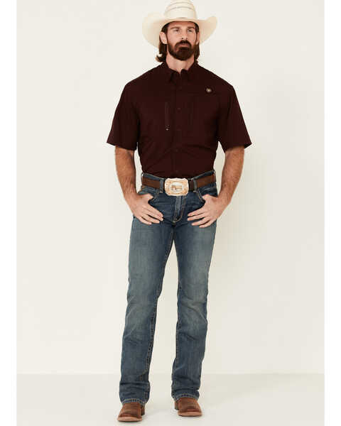 Ariat Men's Solid Maroon TEK Short Sleeve Button-Down Western Shirt , Burgundy, hi-res