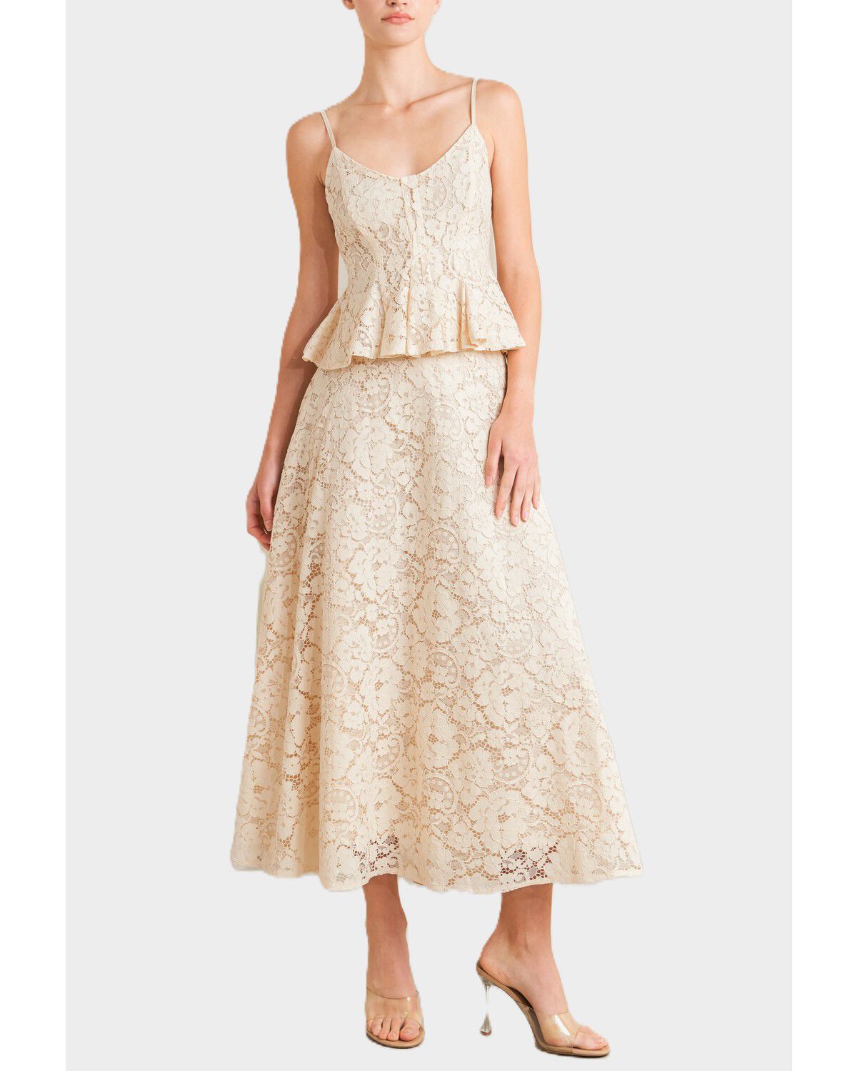 Flying Tomato Women's Floral Lace Midi Skirt, Cream, hi-res