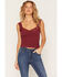 Image #1 - By Together Women's Lace Trim Ribbed Tank, Wine, hi-res