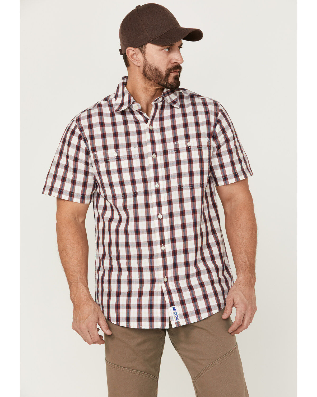 Image #1 - Resistol Men's Bradenton Windowpaine Plaid Short Sleeve Button Down Western Shirt, , hi-res