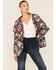 Cripple Creek Women's Burgundy Navajo Print Open Front Wrap Jacket , Burgundy, hi-res