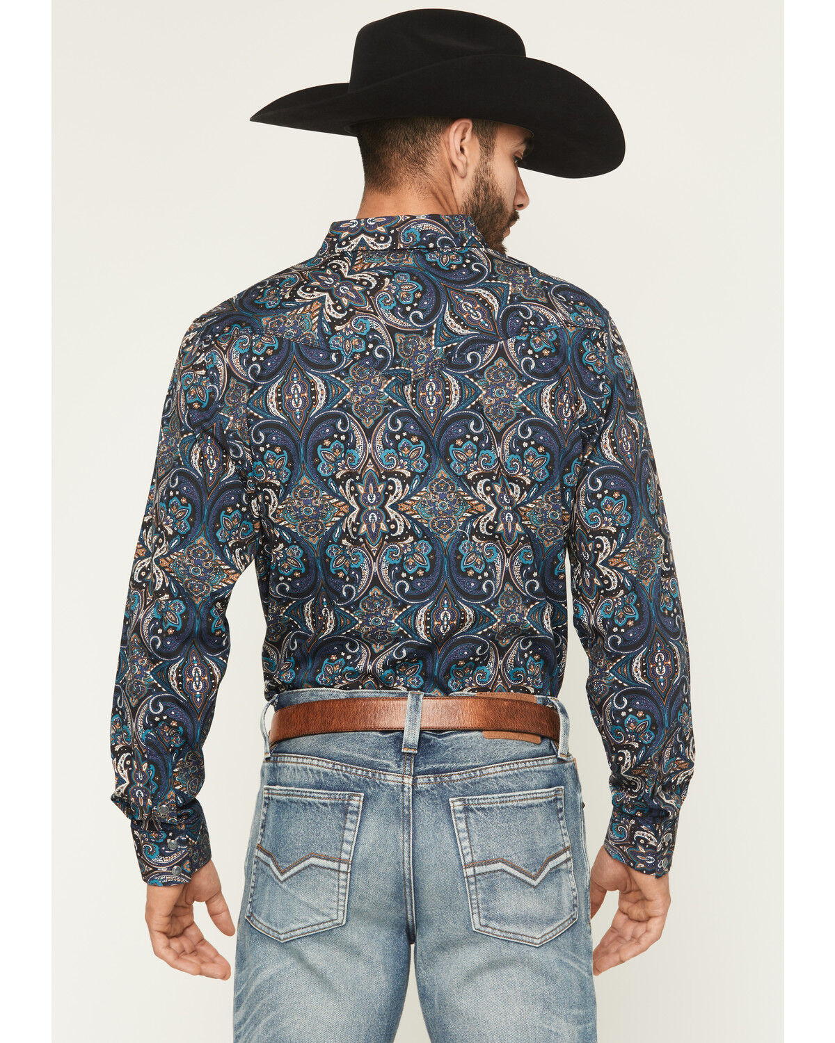 Image #4 - Moonshine Spirit Men's Show Stopper Floral Print Long Sleeve Snap Western Shirt, Blue, hi-res