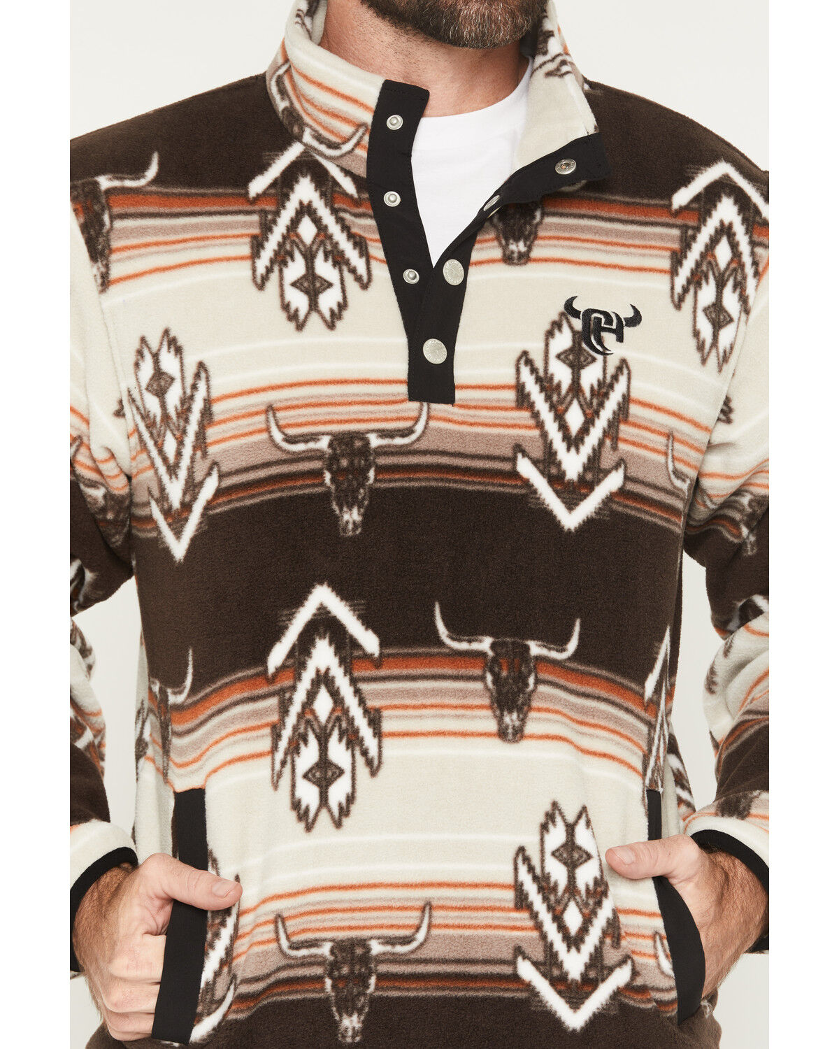 Image #3 - Cowboy Hardware Men's Southwestern Striped 1/4 Snap Pullover, Brown, hi-res