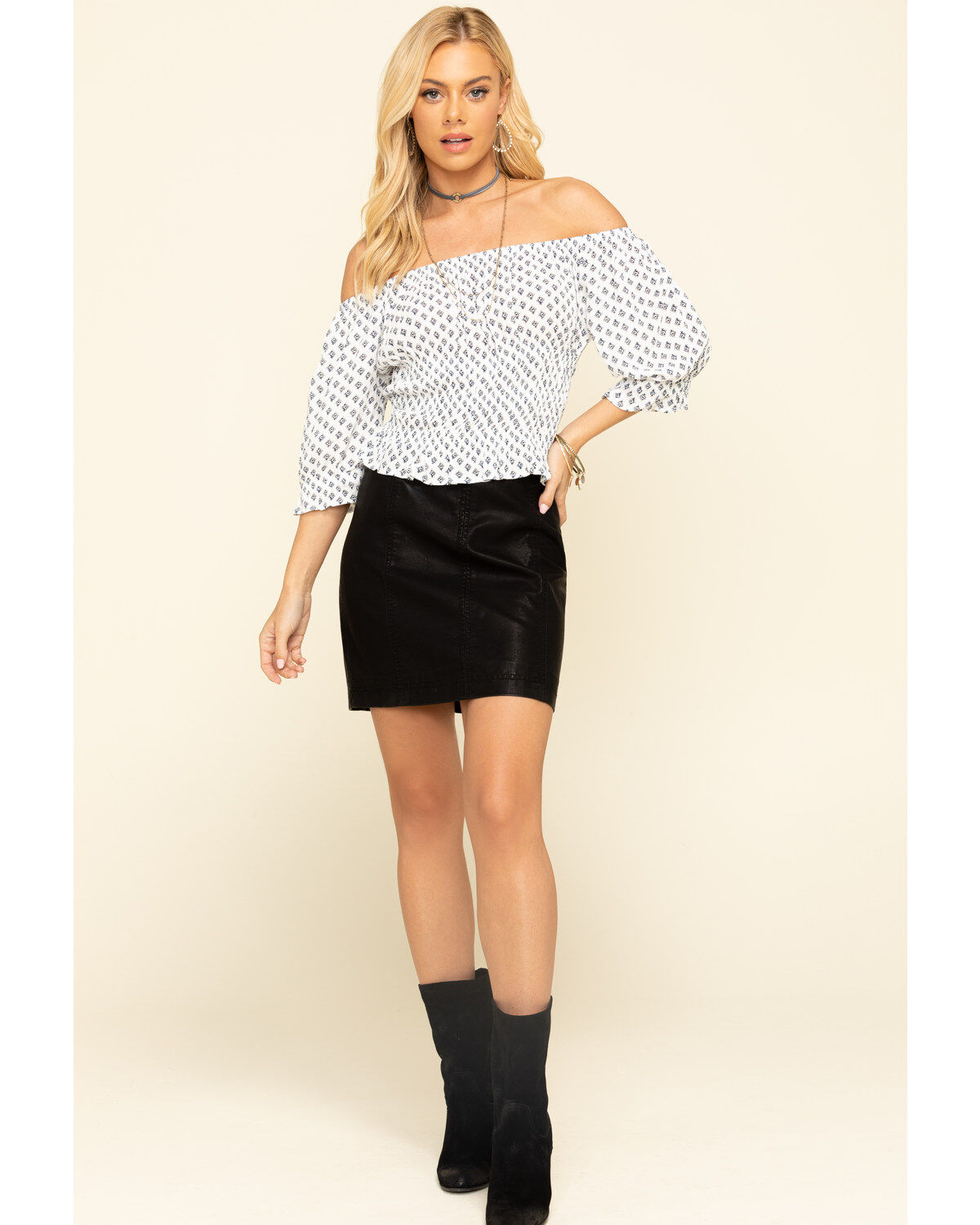Image #6 - Wrangler Women's Tile Print Smocked Peasant Off The Shoulder Top, , hi-res