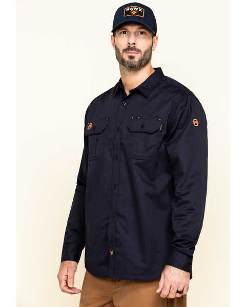 Hawx Men's FR Long Sleeve Button-Down Work Shirt - Big , Navy, hi-res