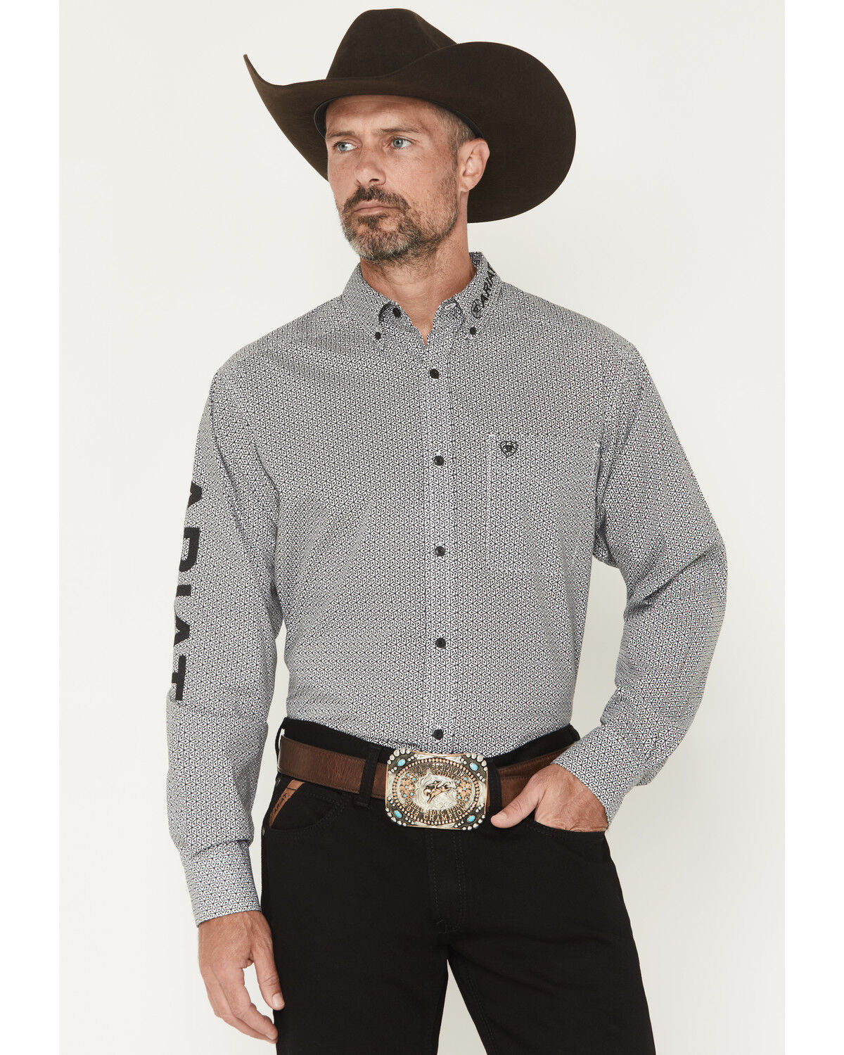 Image #1 - Ariat Men's Team Pablo Geo Print Long Sleeve Button-Down Western Shirt, Black, hi-res